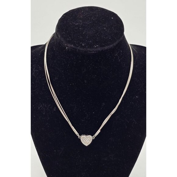 Silvertone Multistrand Crystal Rhinestone Magnetic Heart 16" Necklace Jewelry - Picture 7 of 7